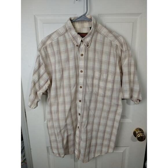 Flyshacker Clothing Men's L Shirt Plaid Collared Button Short Sleeve Pocket - Picture 1 of 9